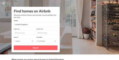 Показывает пользователям, как легко искать, а также представляет простые сообщения о концепции Airbnb